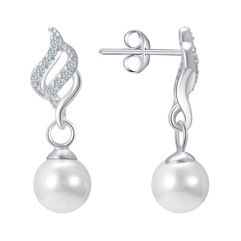 Srebrne kolczyki rodowane perły wiszące srebro 925