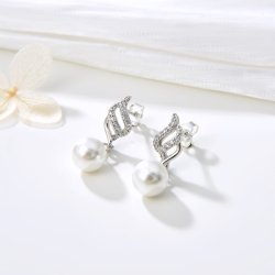 Srebrne kolczyki rodowane perły wiszące srebro 925