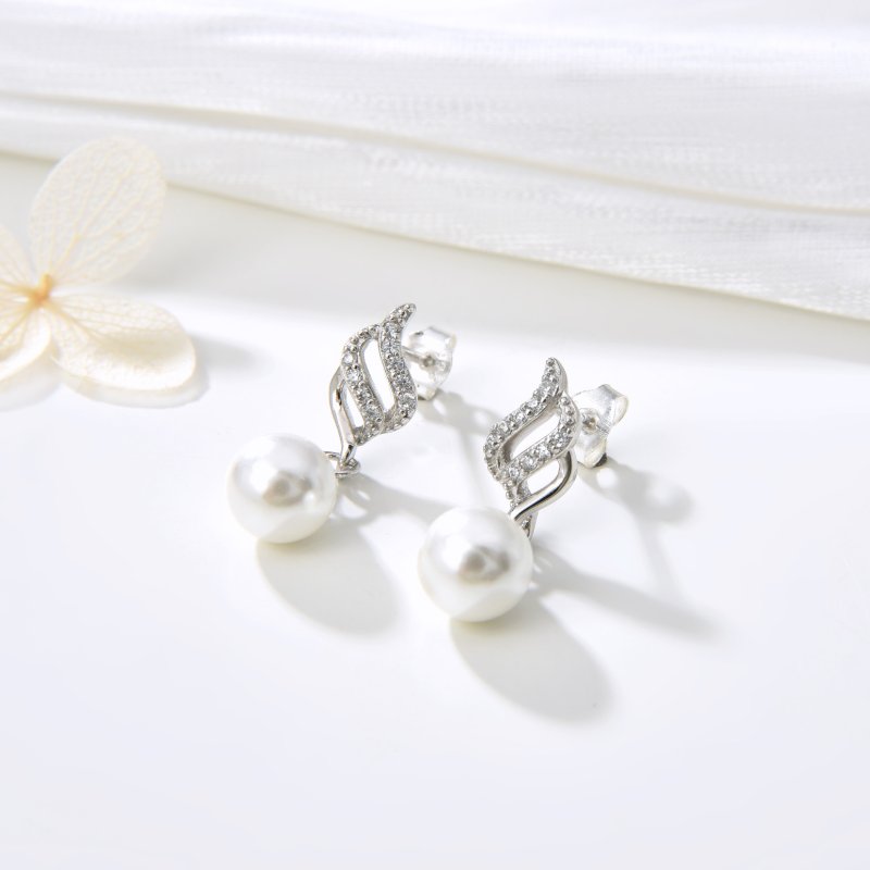 Srebrne kolczyki rodowane perły wiszące srebro 925