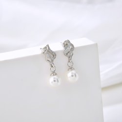 Srebrne kolczyki rodowane perły wiszące srebro 925