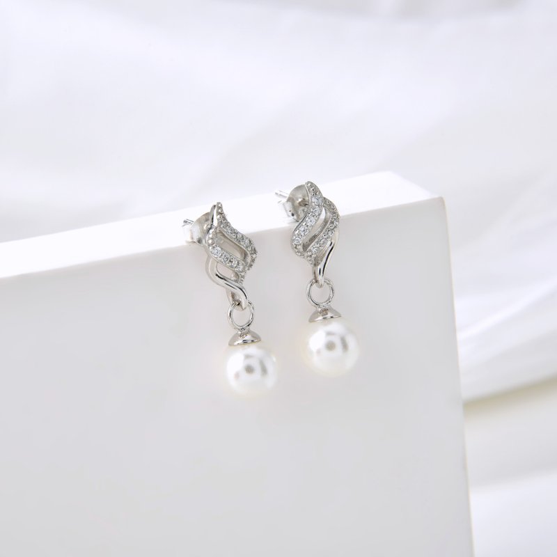 Srebrne kolczyki rodowane perły wiszące srebro 925