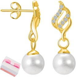 Srebrne kolczyki pozłacane perły wiszące srebro 925