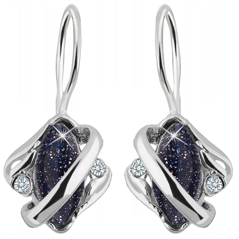 Kolczyki srebrne wiszące czarne kolczyki rodowane noc kairu srebro 925