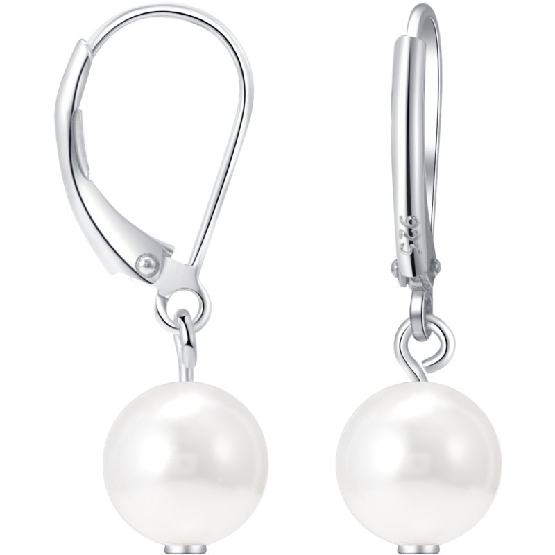 Srebrne kolczyki rodowane perły wiszące angielskie srebro 925