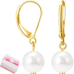 Srebrne kolczyki perły wiszące angielskie pozłacane srebro 925