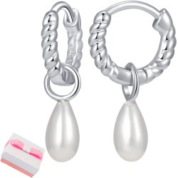 Srebrne kolczyki rodowane perły wiszące angielskie srebro 925