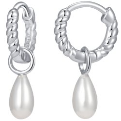 Srebrne kolczyki rodowane perły wiszące angielskie srebro 925