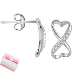 Srebrne kolczyki rodowane serca nieskończoność sztyfty wkrętki srebro 925
