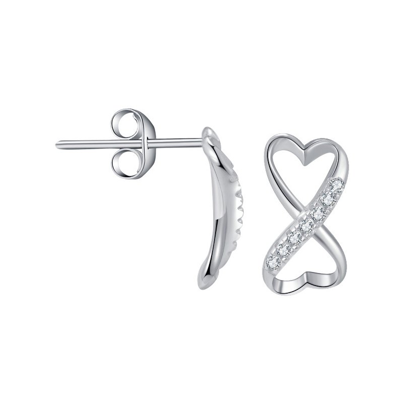 Srebrne kolczyki rodowane serca nieskończoność sztyfty wkrętki srebro 925