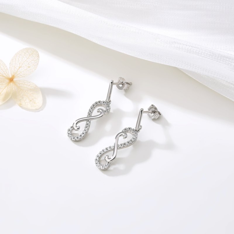 Kolczyki srebrne wiszące sztyfty wkrętki kolczyki nieskończoność srebro