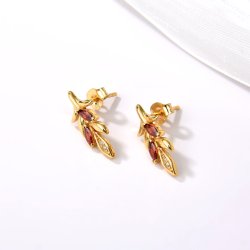 Srebrne kolczyki pozłacane listki damskie dla kobiety wkrętki sztyfty srebro 925