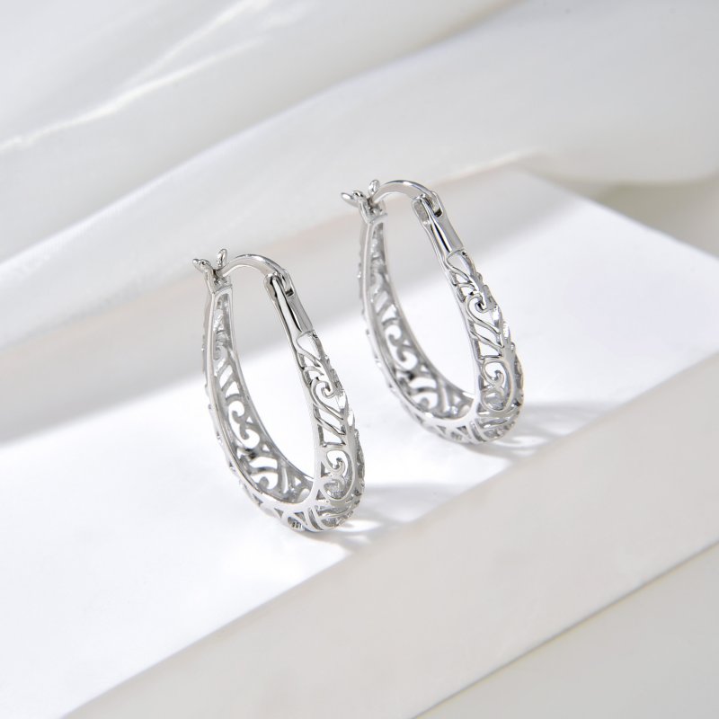 Srebrne kolczyki rodowane ażurowe wiszące srebro 925 dla kobiety