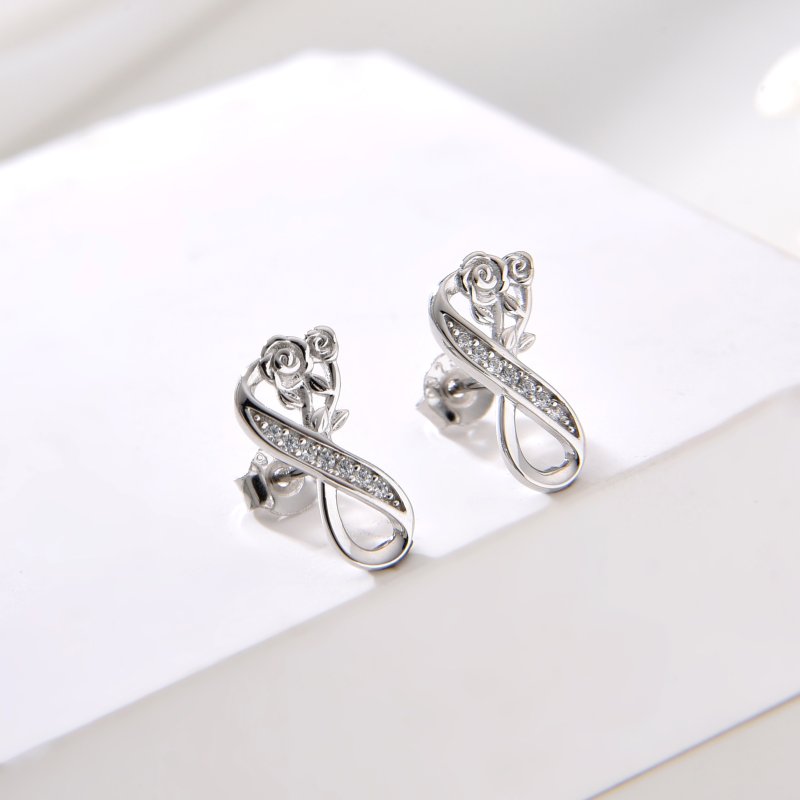 Srebrne kolczyki sztyfty nieskończoność kolczyki wkrętki róże srebro 925