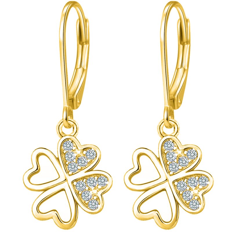 Srebrne kolczyki pozłacane wiszące kolczyki angielskie koniczynki damskie srebro 925