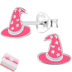 Srebrne kolczyki kapelusze halloween czarownica wiedźma dla dziewczynki 925