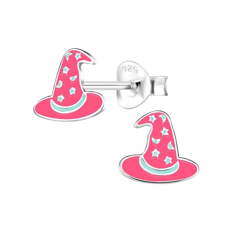 Srebrne kolczyki kapelusze halloween czarownica wiedźma dla dziewczynki 925