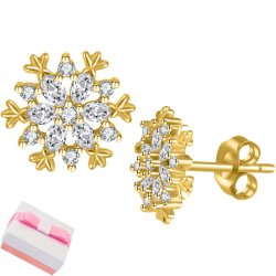 Srebrne kolczyki wkrętki kolczyki sztyfty śnieżynki srebro 925 pozłacane