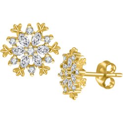 Srebrne kolczyki wkrętki kolczyki sztyfty śnieżynki srebro 925 pozłacane