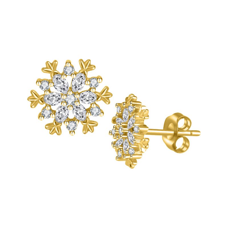 Srebrne kolczyki wkrętki kolczyki sztyfty śnieżynki srebro 925 pozłacane