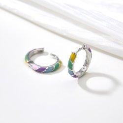 Srebrne kolczyki rodowane kółka kolorowe srebro 925 dla dziewczynki
