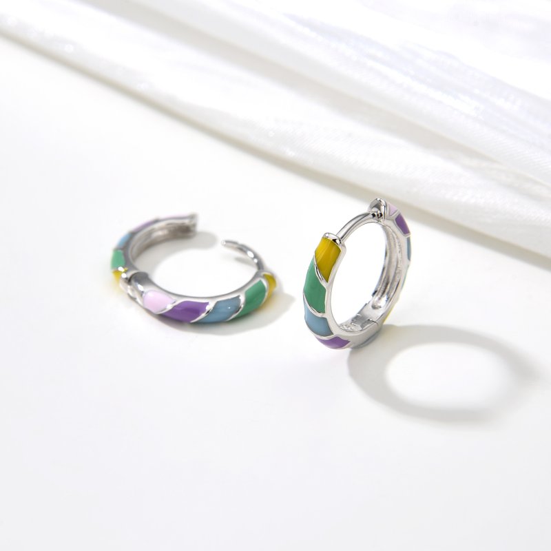 Srebrne kolczyki rodowane kółka kolorowe srebro 925 dla dziewczynki