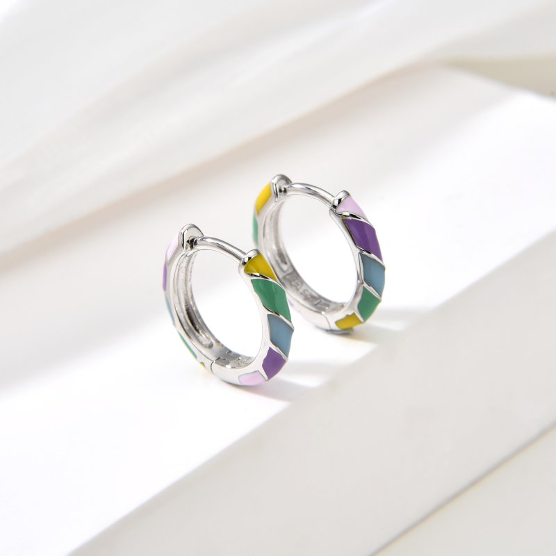 Srebrne kolczyki rodowane kółka kolorowe srebro 925 dla dziewczynki