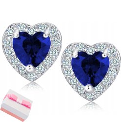 Srebrne kolczyki serca rodowane niebieskie wkrętki sztyfty srebro 925