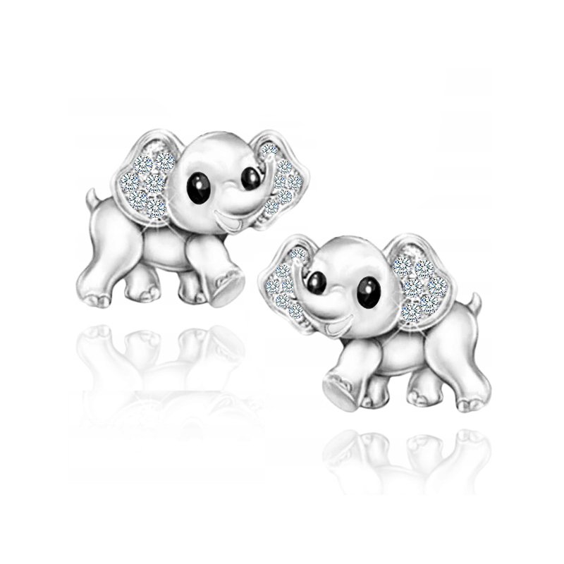 Srebrne kolczyki słoniki słonie rodowane sztyfty srebro 925 dla dziewczynki