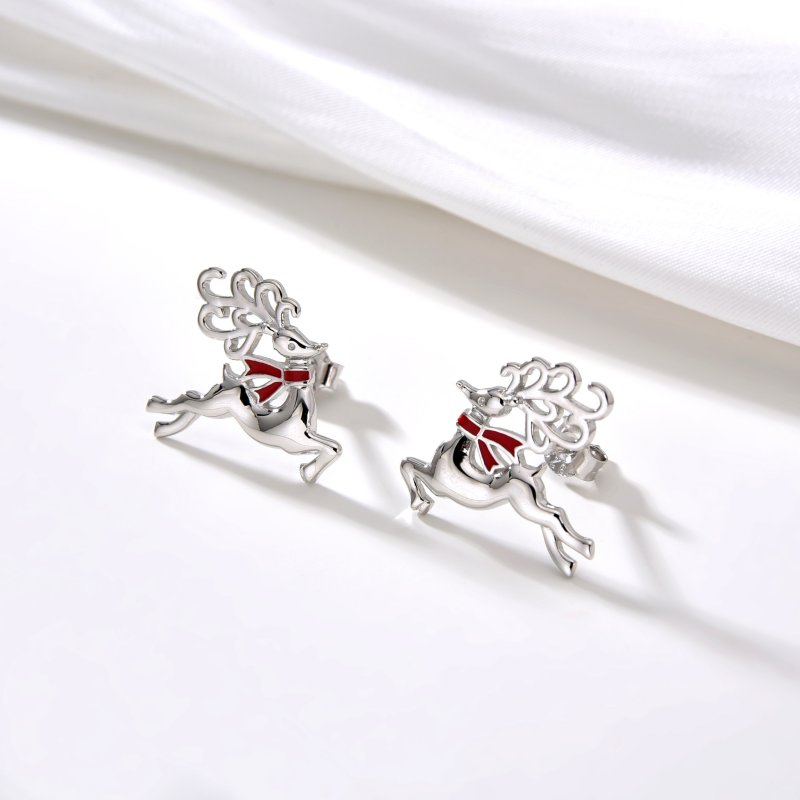 Srebrne kolczyki renifery rodowane na święta prezent srebro 925 dla kobiety