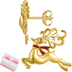 Kolczyki srebene renifery pozłacane na święta prezent srebro 925 dla kobiety