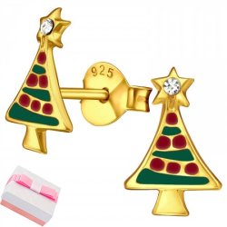Srebrne kolczyki choinki sztyfty wkrętki pozłacane na święta srebro 925 dla dziewczynki