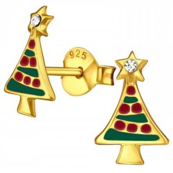 Srebrne kolczyki choinki sztyfty wkrętki pozłacane na święta srebro 925 dla dziewczynki