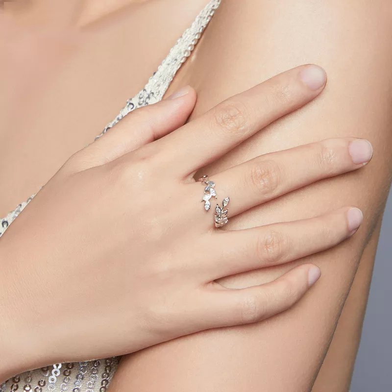 Pierścionek srebrny 925 listki listek regulowany