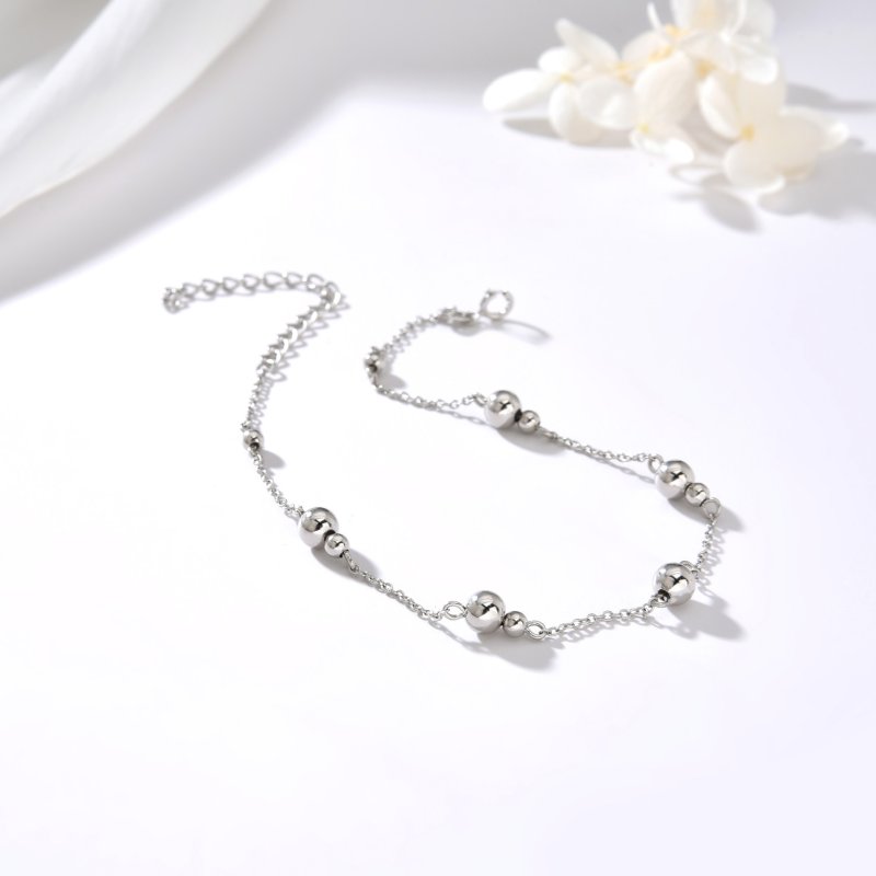 Bransoletka srebrna kulki na nogę kostkę stopę