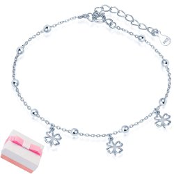 Bransoletka srebrna koniczyna na nogę kostkę stopę srebro próba 925