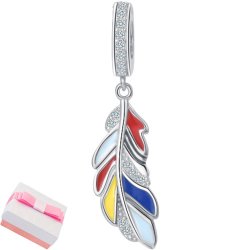 Srebrny charms zawieszka piórko pióro kolorowe srebro 925 beads