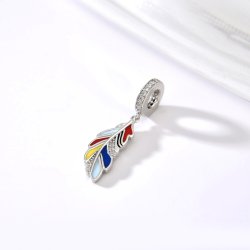 Srebrny charms zawieszka piórko pióro kolorowe srebro 925 beads