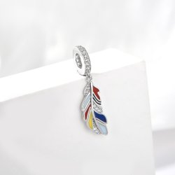 Srebrny charms zawieszka piórko pióro kolorowe srebro 925 beads
