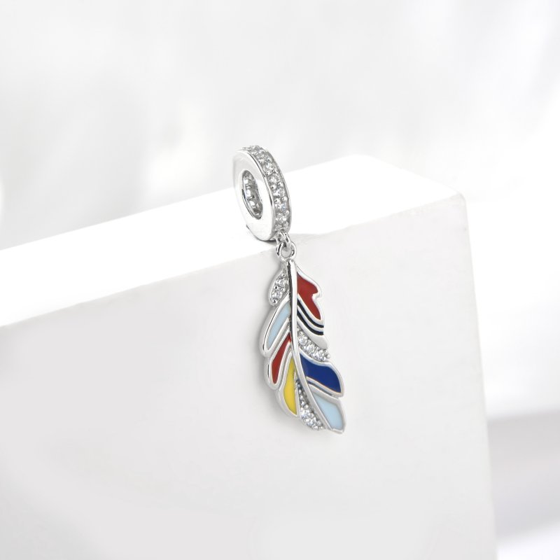 Srebrny charms zawieszka piórko pióro kolorowe srebro 925 beads
