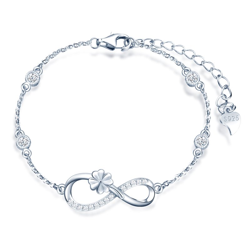 Bransoletka srebrna damska koniczynka nieskończoność srebro próba 925