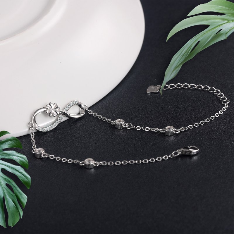 Bransoletka srebrna damska koniczynka nieskończoność srebro próba 925