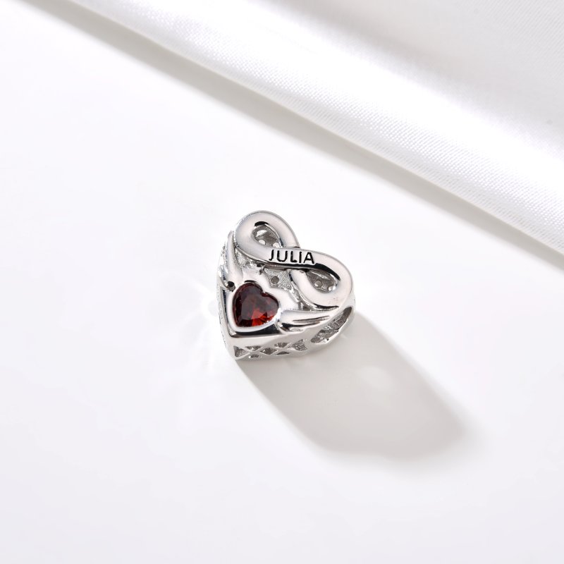 Srebrny charms zawieszka serce nieskończoność imię julia julka srebro 925