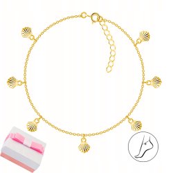 Srebrna bransoletka damska muszelki na nogę kostkę srebro pozłacane