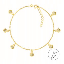 Srebrna bransoletka damska muszelki na nogę kostkę srebro pozłacane