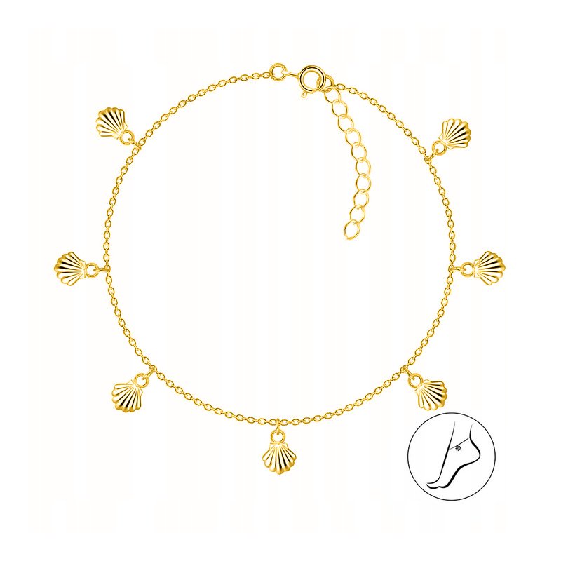 Srebrna bransoletka damska muszelki na nogę kostkę srebro pozłacane