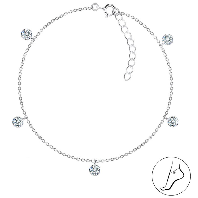 Bransoletka srebrna na nogę stopę kostkę kryształki