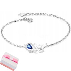 Bransoletka srebrna rodowana piórko pióro niebieska dla kobiety srebro 925