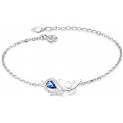 Bransoletka srebrna rodowana piórko pióro niebieska dla kobiety srebro 925