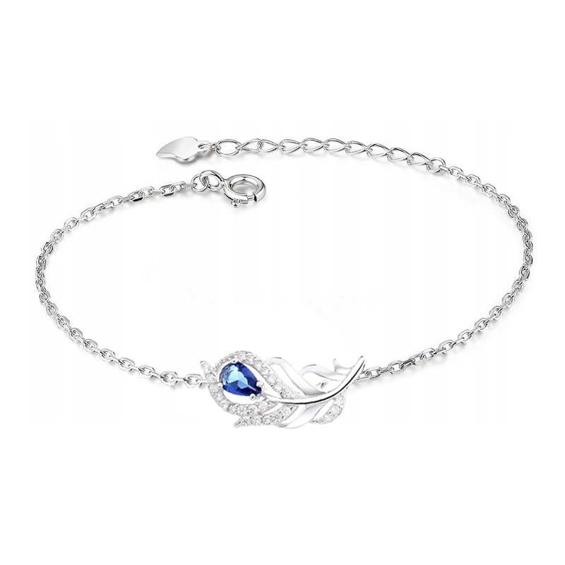 Bransoletka srebrna rodowana piórko pióro niebieska dla kobiety srebro 925