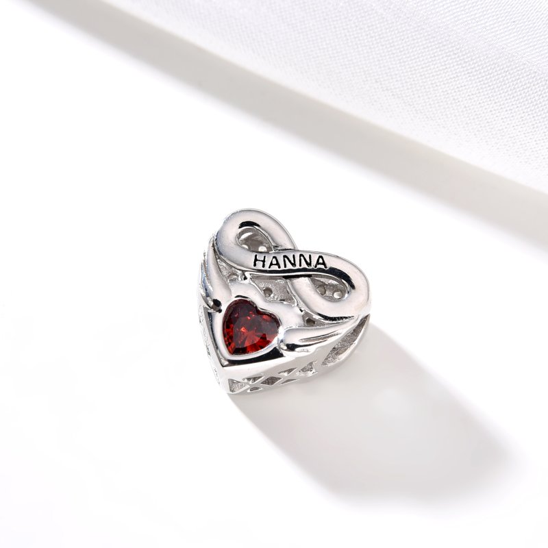Srebrny charms zawieszka serce nieskończoność imię hanna hania srebro 925